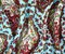 Blue-Red-Multi Floral Frame Trellis Printed Rayon Crepe Faille Fabric By the Yard